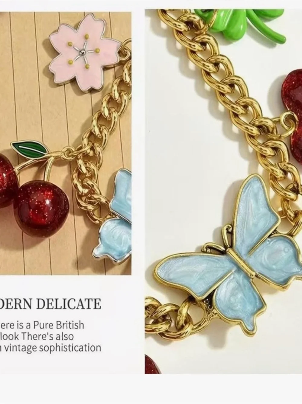 Designer inspired bag charm chain.